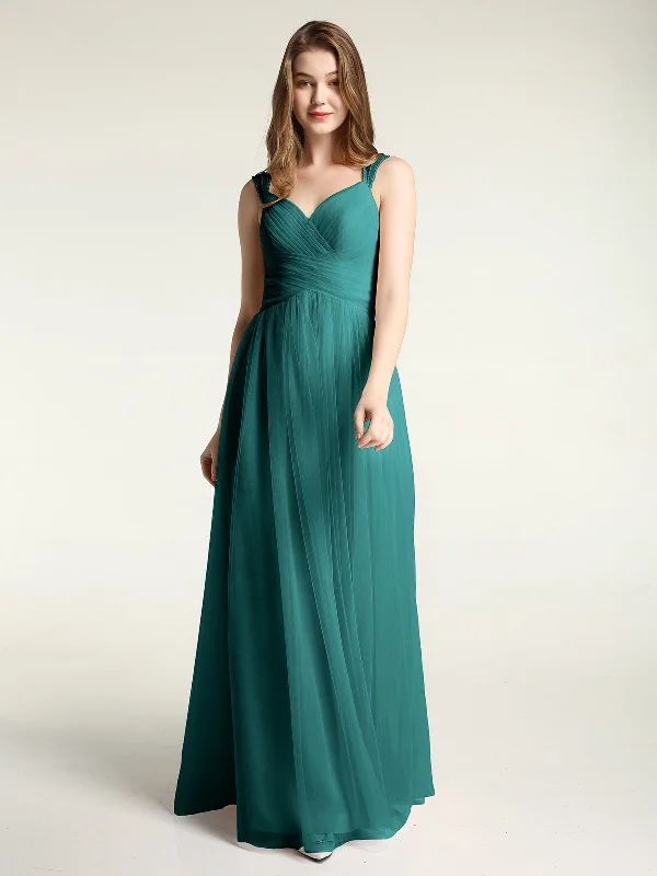 Cross-Pleated Tulle Long Dresses with Beaded Straps Peacock Tunics Versatile all-occasion