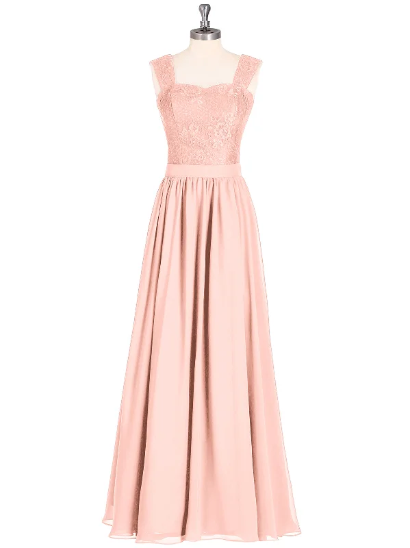 Shoulder Strap Lace AND CHIFFON Long Dress-Coral Tunics Velvet soft