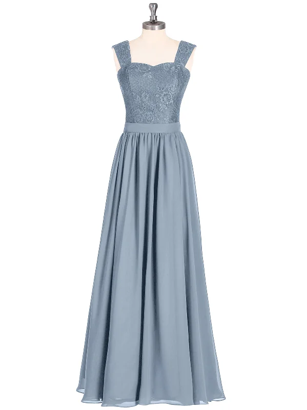 Shoulder Strap Lace AND CHIFFON Long Dress-Dusty Blue Tunics Trendy modern