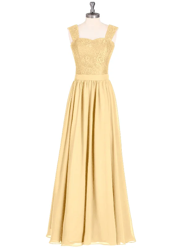 Shoulder Strap Lace AND CHIFFON Long Dress-Gold Tunics Chic elegant