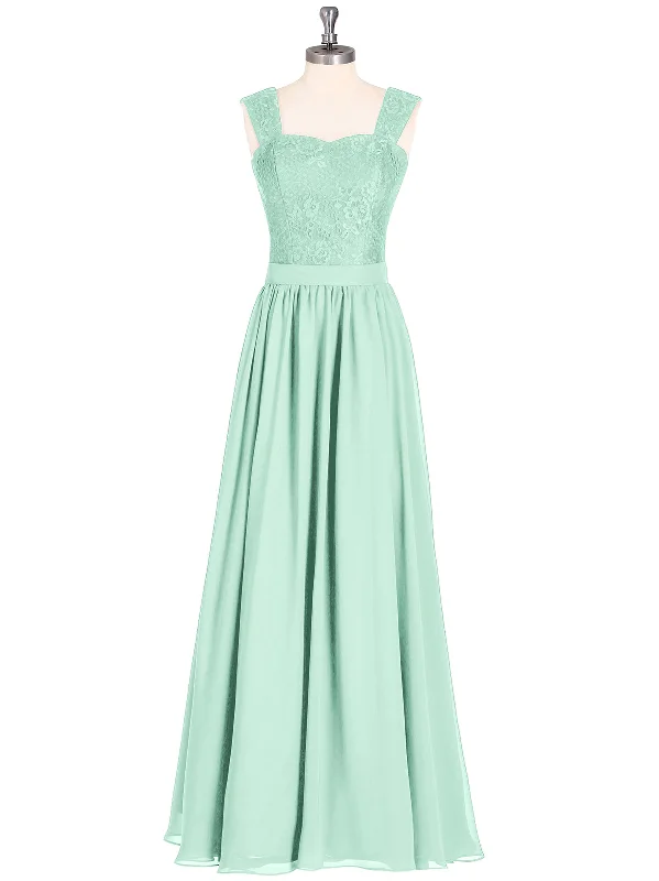Shoulder Strap Lace AND CHIFFON Long Dress-Mint Green Tunics Sophisticated sleek