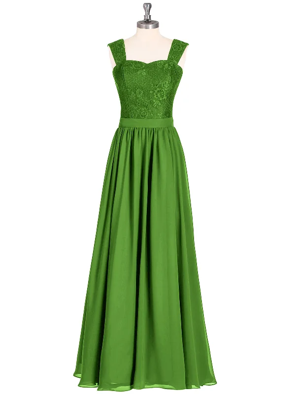 Shoulder Strap Lace AND CHIFFON Long Dress-Moss Tunics Prom sequined