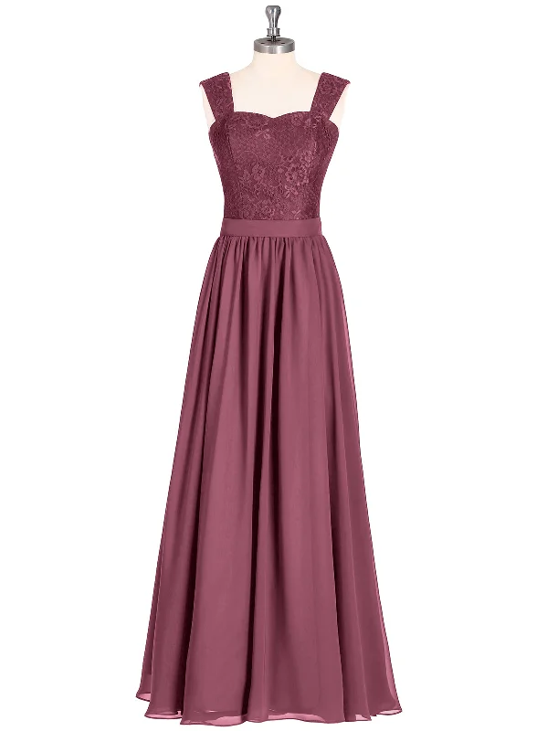 Shoulder Strap Lace AND CHIFFON Long Dress-Mulberry Elegant Long Evening