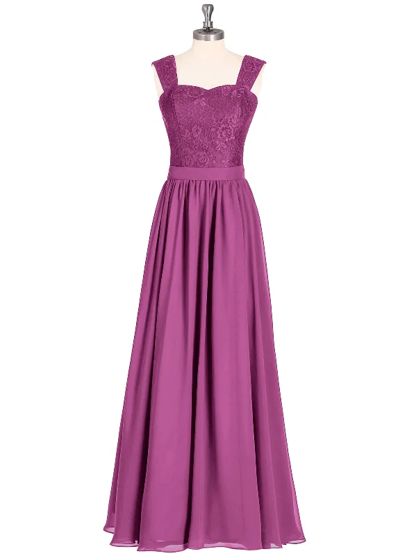Shoulder Strap Lace AND CHIFFON Long Dress-Orchid Tunics Chic fashionable