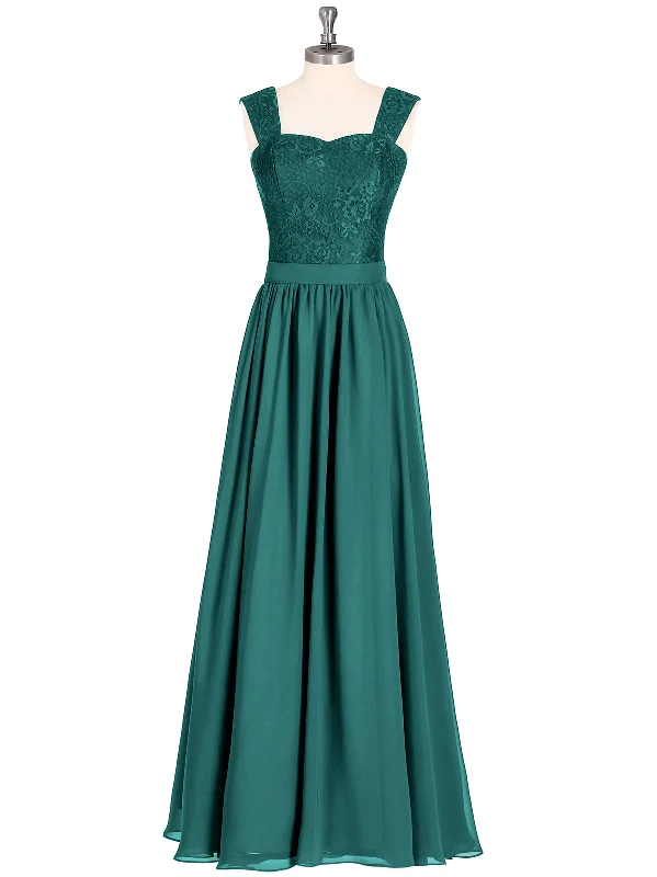 Shoulder Strap Lace AND CHIFFON Long Dress-Peacock Tunics Summer linen