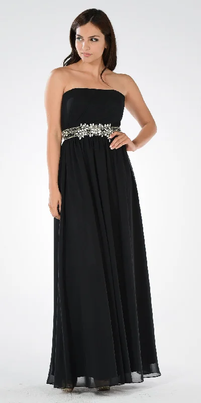 Poly USA 7698 Strapless Embellished Waist A-line Dress Tunics Practical easy-care