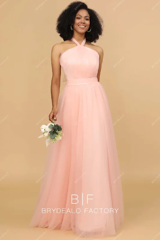 Blush Pink Tulle Halter Neck Pretty Long Dress Tunics Bestseller popular