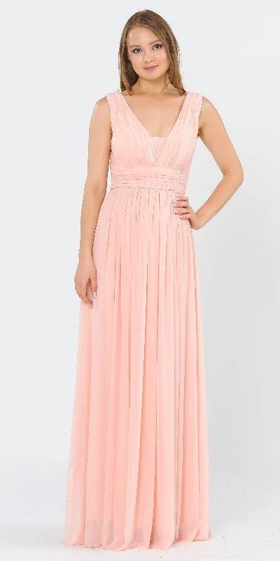 Poly USA 8408 V-Neck and Back Long Dress Sleeveless Tunics Evening elegant