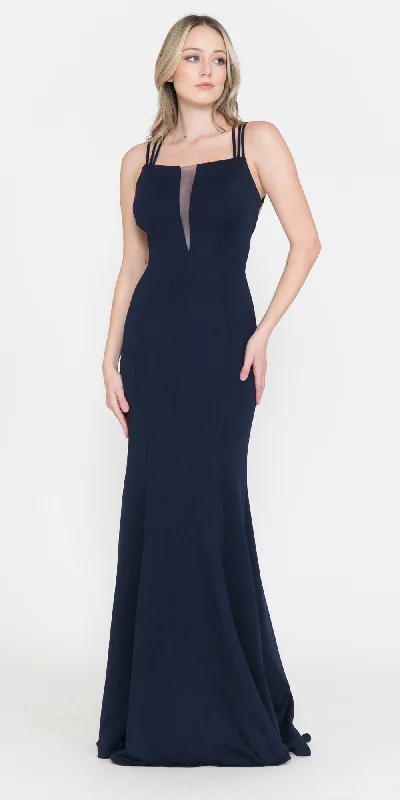 Poly USA 8468 Long Dress with Strappy Open-Back Square Neckline Feminine