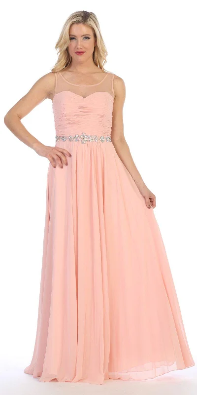 Celavie 5020 Illusion Ruched Bodice Long Dress Sleeveless Tunic Top Casual
