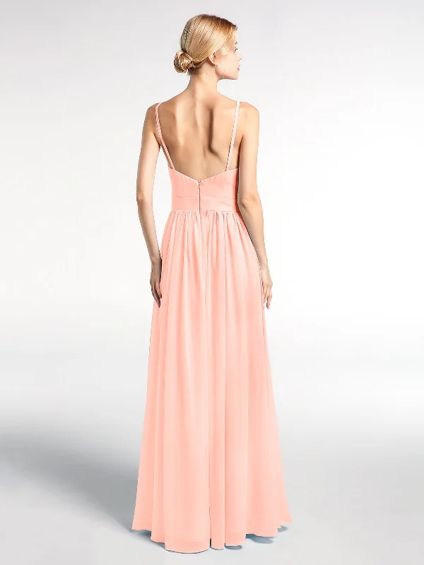 Deep V-neck Empire Waist Chiffon Long Dress-Coral Tunics Velvet soft