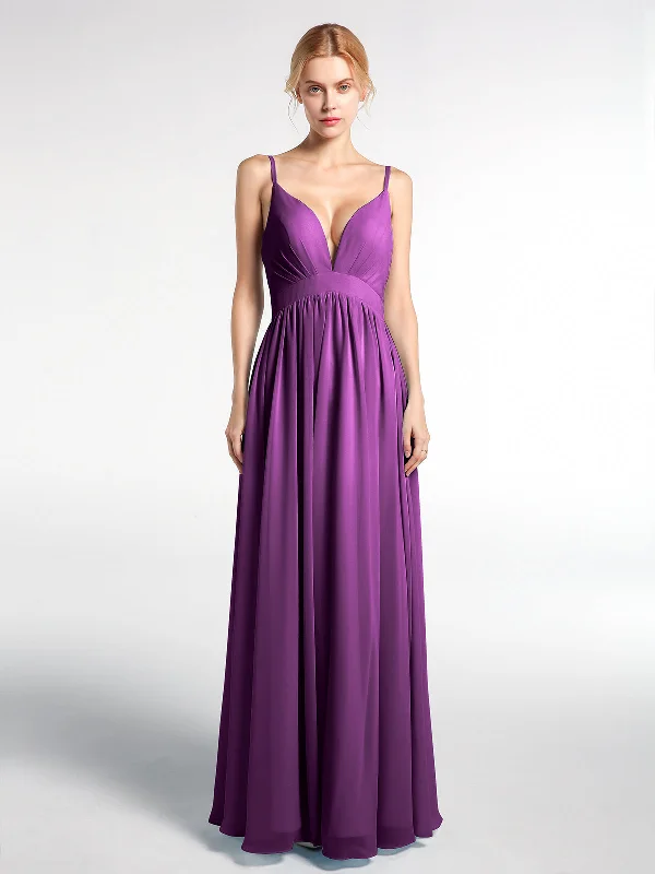 Deep V-neck Empire Waist Chiffon Long Dress-Grape Tunics Running lightweight