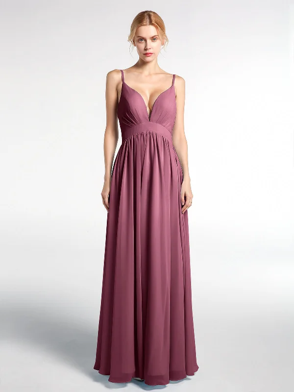Deep V-neck Empire Waist Chiffon Long Dress-Mulberry Tunics Practical easy-care
