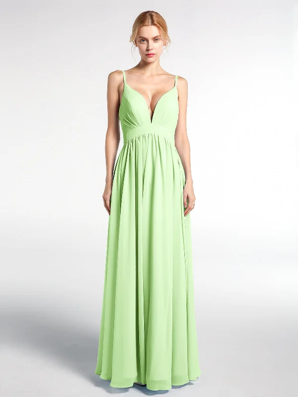 Deep V-neck Empire Waist Chiffon Long Dress-Sage Tunics Versatile stylish