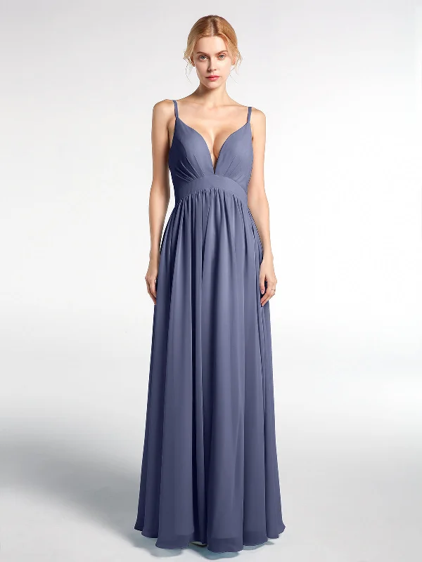 Deep V-neck Empire Waist Chiffon Long Dress-Stormy Tunics Ceremony elegant