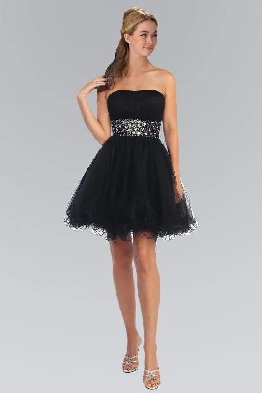 Elizabeth K - GS1053 Jewel Embellished Waist Sweetheart Dress Turtleneck Neckline Stylish Elizabeth K - GS1053 Jewel Embellished Waist Sweetheart Dress Turtleneck Neckline Stylish