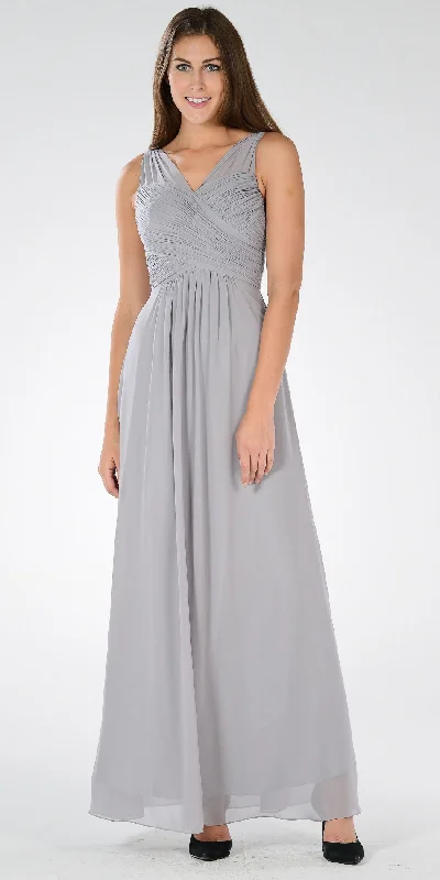 Poly USA 7878 V-Neck Ruched Bodice Empire Waist Chiffon Long Dress Tunics stripes playful Poly USA 7878 V-Neck Ruched Bodice Empire Waist Chiffon Long Dress Tunics stripes playful