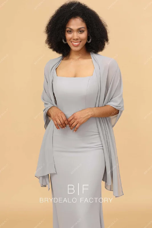 Grey Chiffon Square Neck Mermaid Long Dress with Cape Tunics Chic fashionable