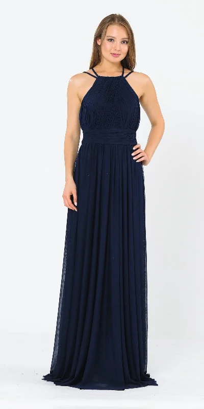 Poly USA 8396 Halter Ruched Bodice Long Dress Tunics Occasion special