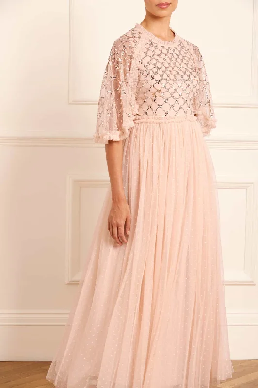 Heart Lattice Bodice Cape Ankle Gown A-Line Day Work