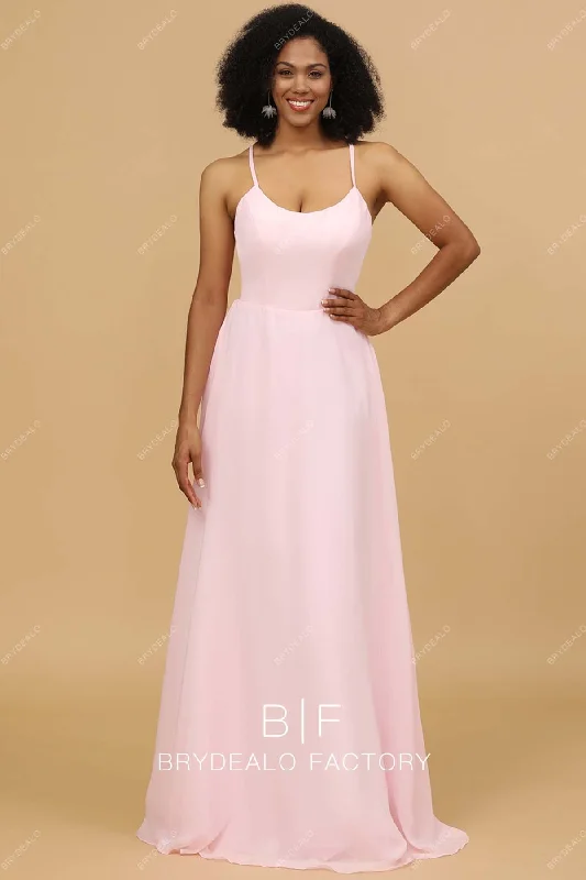 Heavenly Pink Chiffon Thin Straps Pockets Long Dress Tunics Luxurious premium