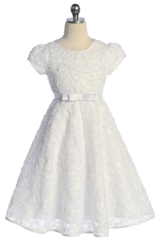 Girls Communion Dress with Floral Applique, Double Bow Waist Sash, and Satin Trim, Sizes 4-18 Tunics Versatile functional