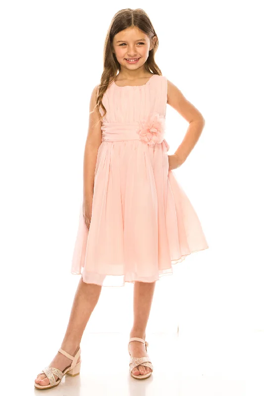 Girls Flower Waist Chiffon Flower Girl Dress 2-14 Tunics Fashionable trendy