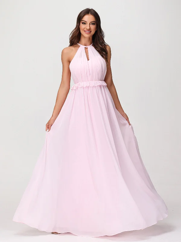 Keyhole Neckline Open Back Chiffon Max Long Dress Blushing Pink Tunics Plaid country