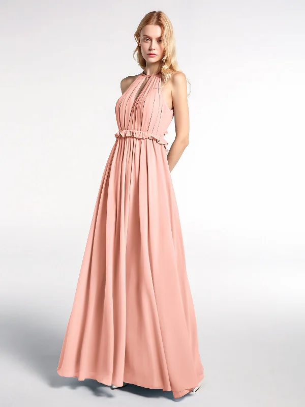 Keyhole Neckline Open Back Chiffon Max Long Dress Coral Tunics Sophisticated sleek