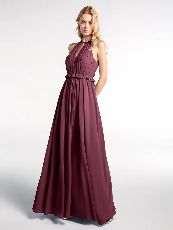 Keyhole Neckline Open Back Chiffon Max Long Dress Mulberry Tunics Spring floral