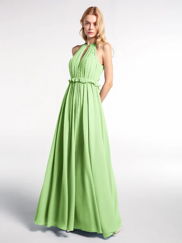 Keyhole Neckline Open Back Chiffon Max Long Dress Sage Tunics Party sparkling