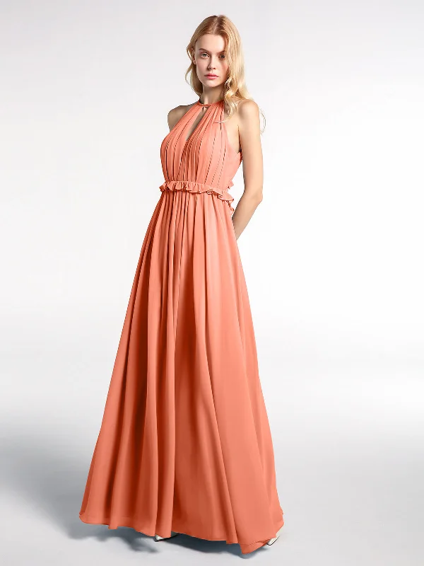 Keyhole Neckline Open Back Chiffon Max Long Dress Sunset Tunics Formal black