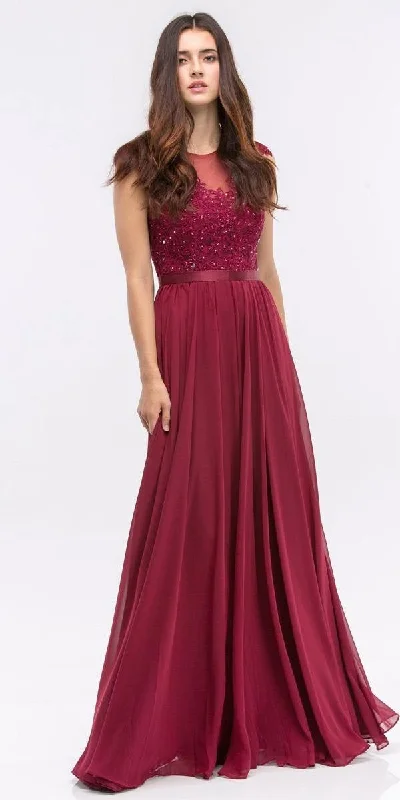 Eureka 3611 Lace Illusion Bodice Bateau Neck A-line Long Dress Tunics Bridal satin