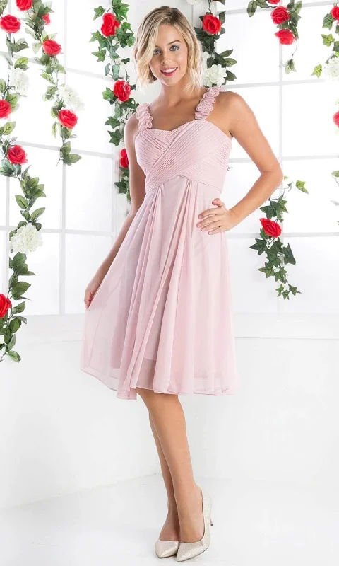 Ladivine 3801 - Floral Strap Empire Waist A-Line Dress Tunics Wedding white