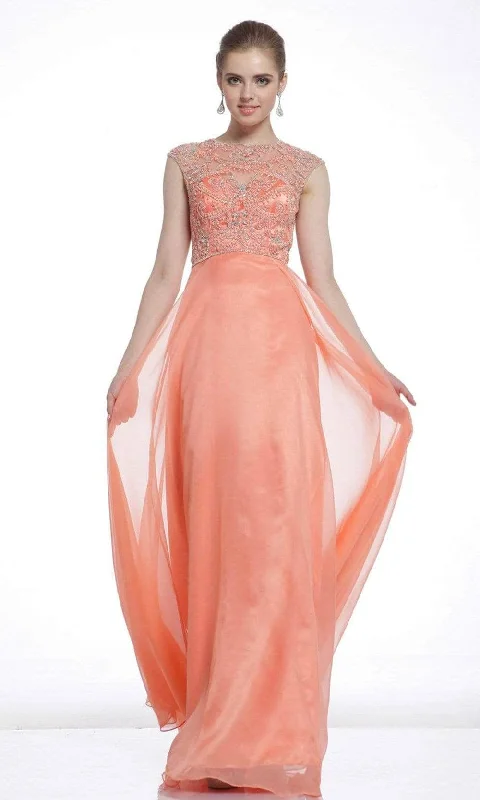 Ladivine 8749 - Embellished Top A-Line Long Dress Tunics Mesh breathable