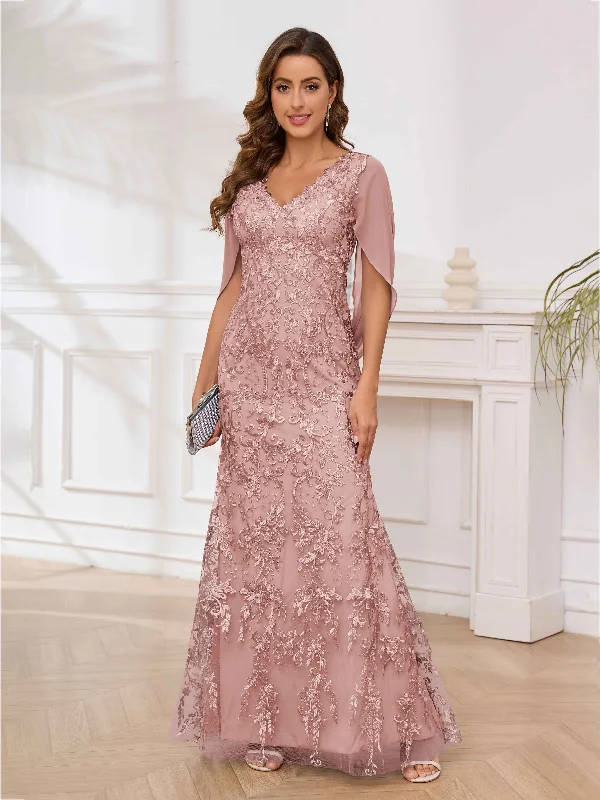 Madilynn Elegant V Neck Lace Appliques Sheath Mother of the Bride Dresses with Cape Tunics Travel practical Madilynn Elegant V Neck Lace Appliques Sheath Mother of the Bride Dresses with Cape Tunics Travel practical