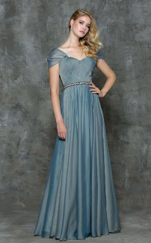 Marsoni by Colors - Pleated Chiffon A-line Long Dress M172S Turtleneck Warm Winter