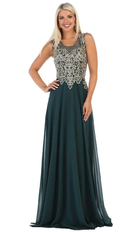 May Queen - MQ1616 Sleeveless Lace Applique Chiffon Long Dress Tunics New arrival