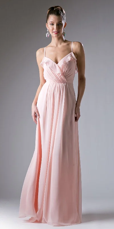Cinderella Divine CH524 Chiffon Ruffled V-Neck A-Line Long Dress Halter Neckline Beach