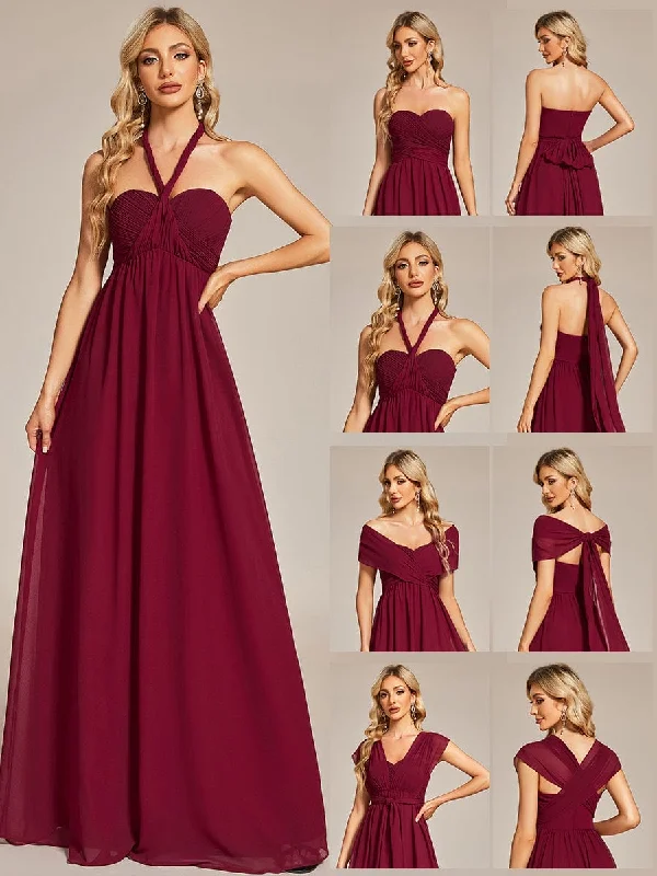 Convertible Chiffon Pleated Strapless Tie-Waist Bridesmaid Dress Tunics Practical durable