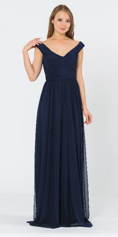 Poly USA 8398 Off-Shoulder Ruched Bodice Long Dress Tunics Prom sequined