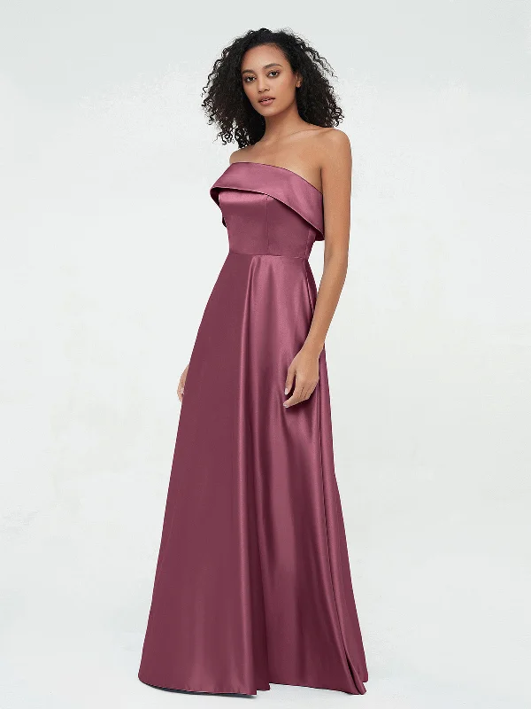 One Shoulder Satin Long Dresses with Pockets-Mulberry Tunics Plaid country