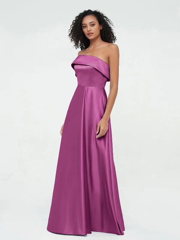 One Shoulder Satin Long Dresses with Pockets-Orchid Tunics Chic fashionable