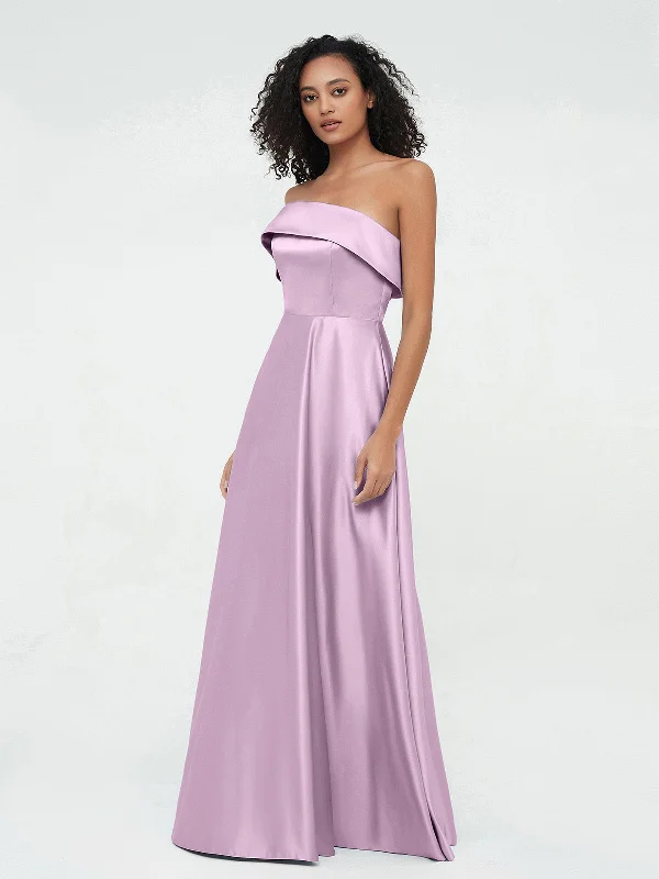 One Shoulder Satin Long Dresses with Pockets-Wisteria Tunics Recommended stylist