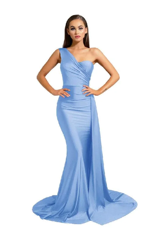 Portia and Scarlett - PS6321 One Shoulder Ruched Long Dress Tunics Satin smooth