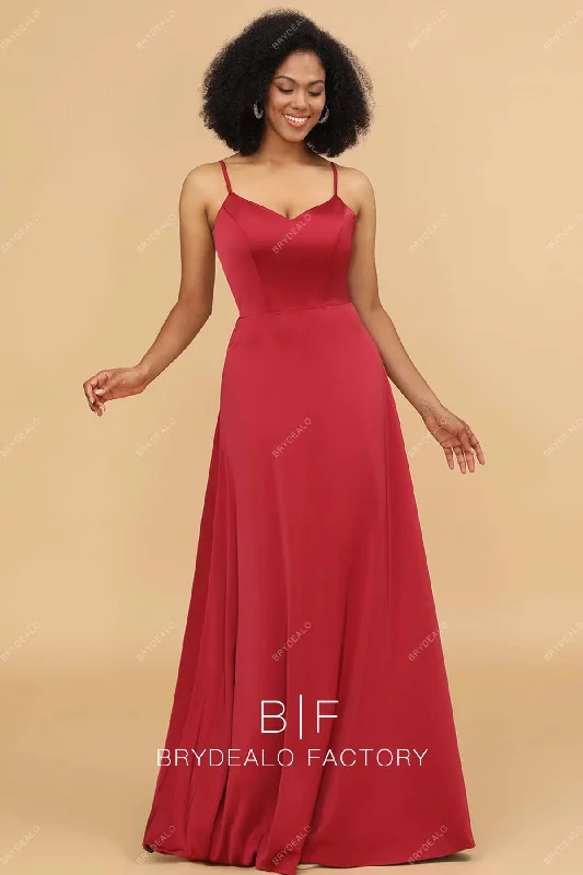 Red Charmeuse Simple Spaghetti Straps Long Dress Tunics Sophisticated sleek