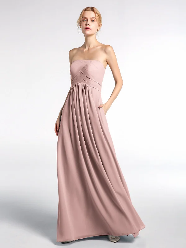 Strapless Chiffon Empire Waist Dress with Pockets-Dusty Rose Tunics Bestseller popular