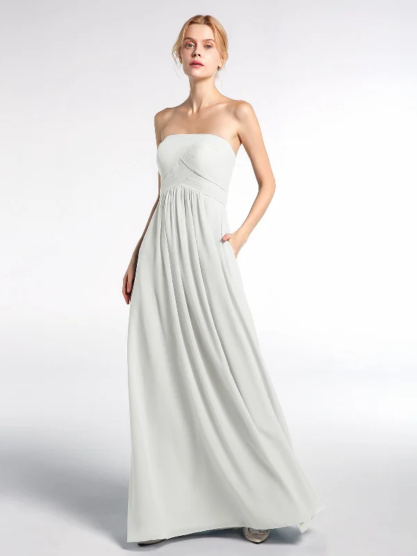 Strapless Chiffon Empire Waist Dress with Pockets-Ivory Tunics Distressed trendy