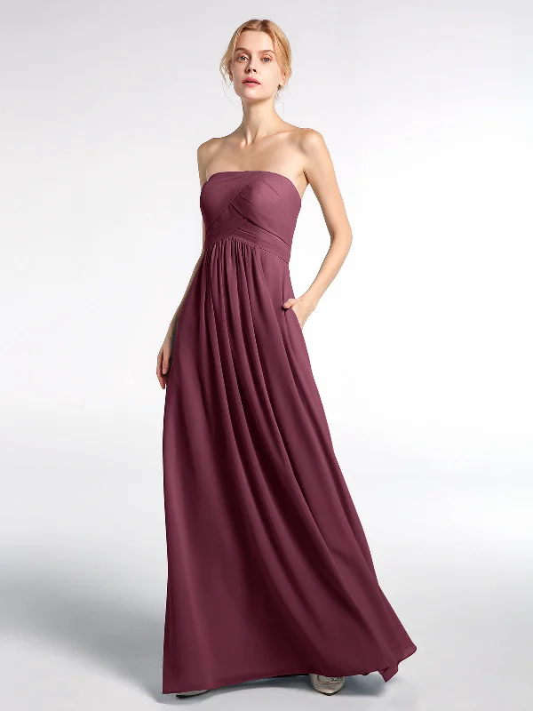 Strapless Chiffon Empire Waist Dress with Pockets-Mulberry Pencil Office Professional
