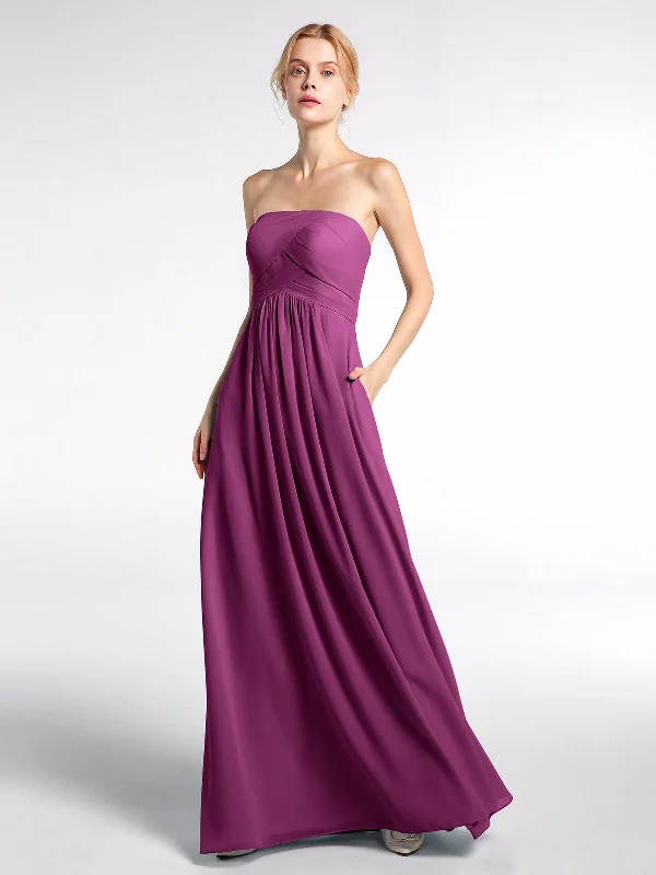 Strapless Chiffon Empire Waist Dress with Pockets-Orchid Tunics Designer luxury